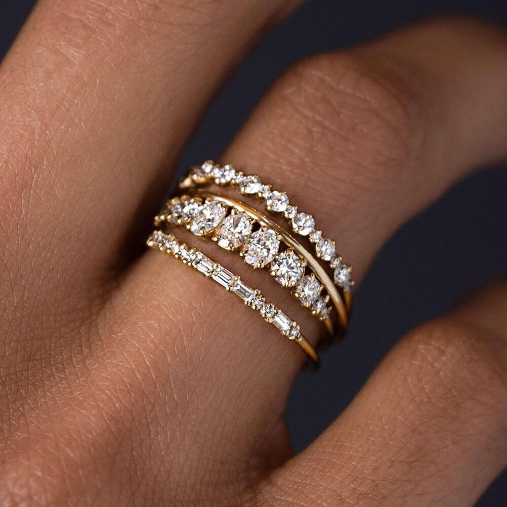 Stackable Gold Rings for Women Non Tarnish Dainty 14K Gold Plated Stacking Cubic - Picture 2 of 6
